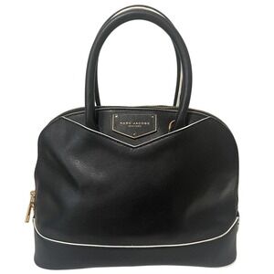 Marc Jacobs Satchel Women Medium Black Leather White Piping Dome Handbag Luxury